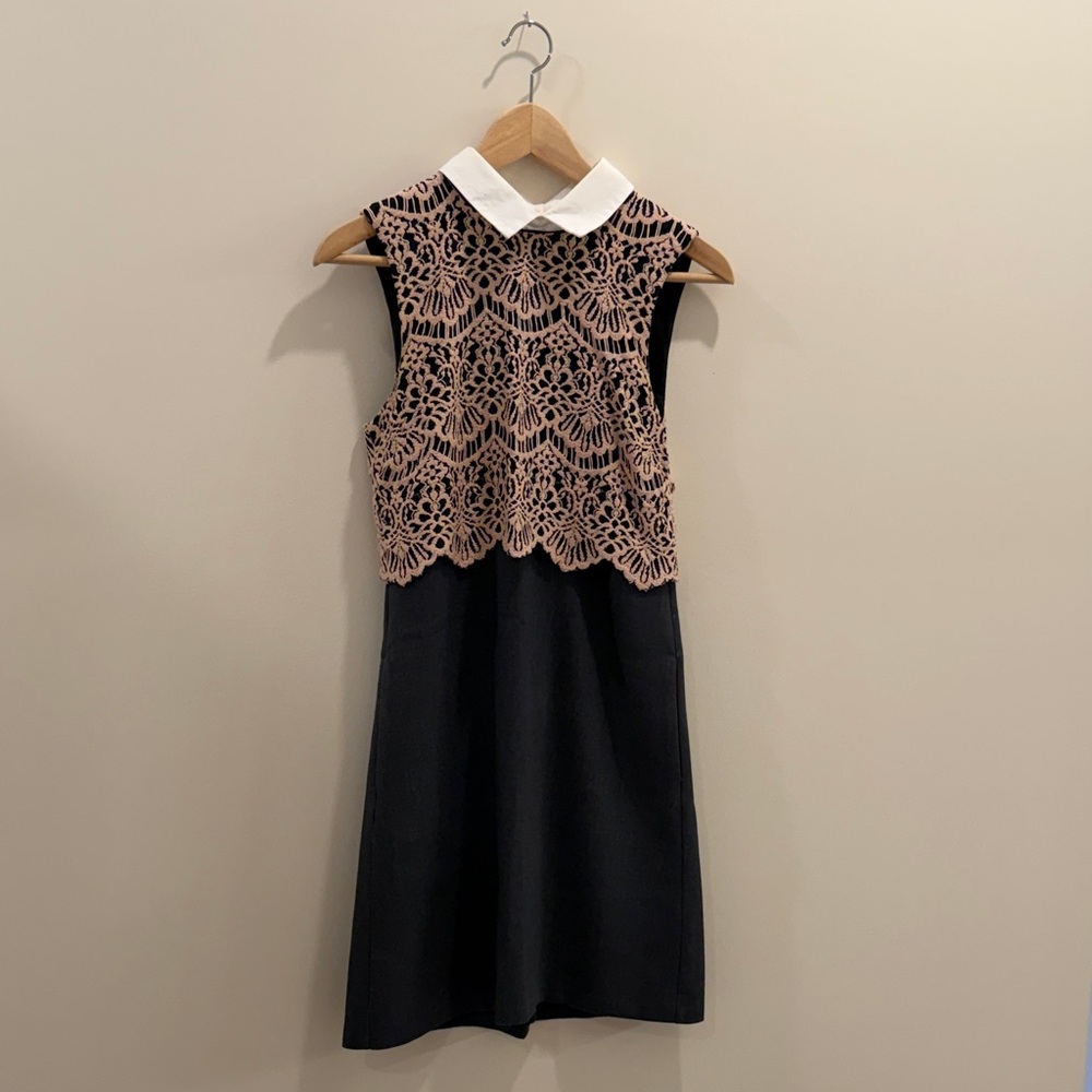 Halogen Dress with Blush Lace Bodice and Detachable Collar